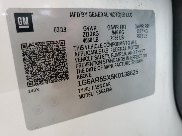 1G6AR5SX5K0138625 - 2019 CADILLAC CTS LUXURY WHITE photo 13