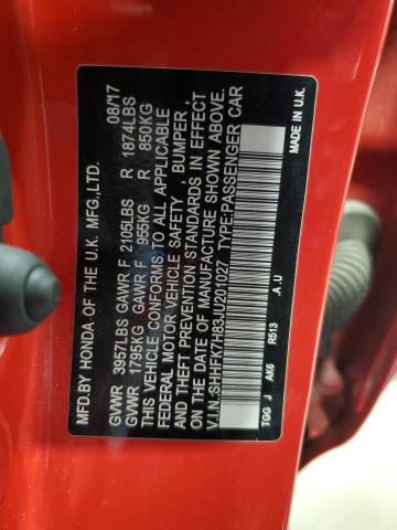 SHHFK7H83JU201027 - 2018 HONDA CIVIC EXL წითელი ფოტო 12