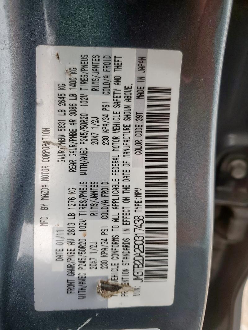 JM3TB2DA2B0317438 - 2011 MAZDA CX-9 CHARCOAL photo 13