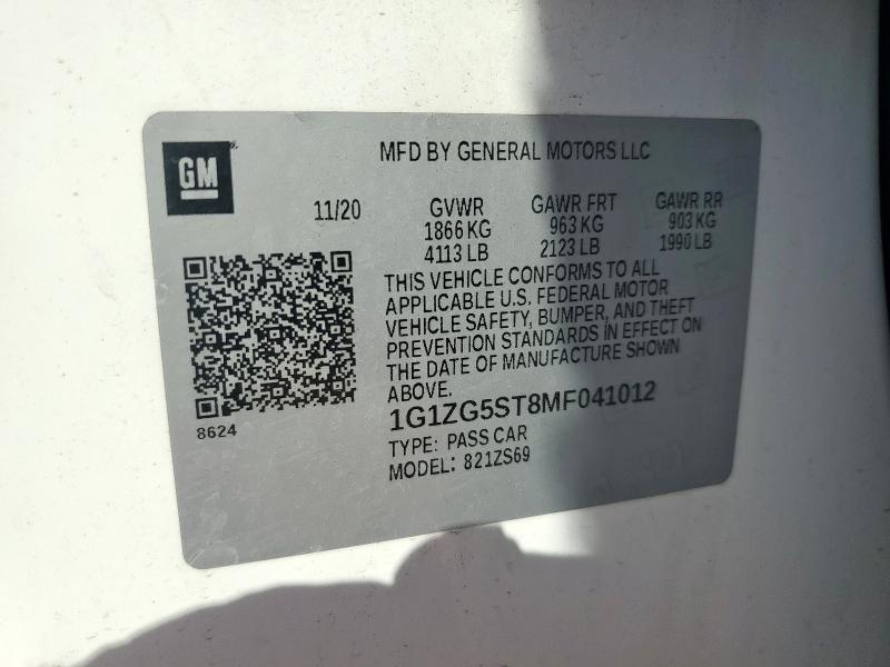 1G1ZG5ST8MF041012 - 2021 CHEVROLET MALIBU RS WHITE photo 12