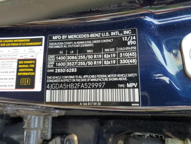 4JGDA5HB2FA529997 - 2015 MERCEDES-BENZ ML 350 4MATIC BLUE photo 13