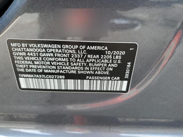 1VWMA7A37LC027289 - 2020 VOLKSWAGEN PASSAT R-LINE GRAY photo 12