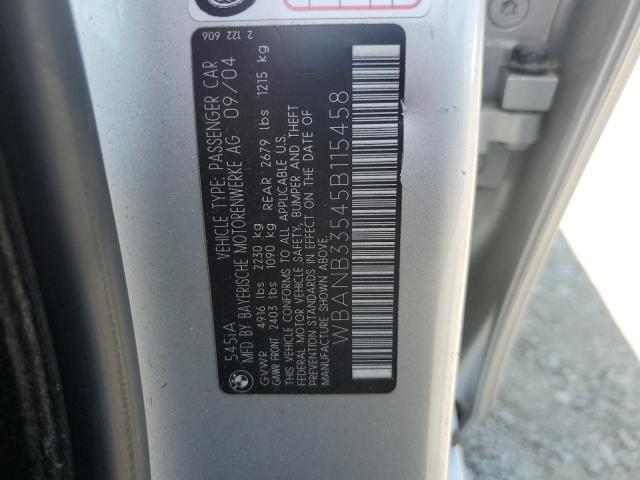 WBANB33545B115458 - 2005 BMW 545 I SILVER photo 12