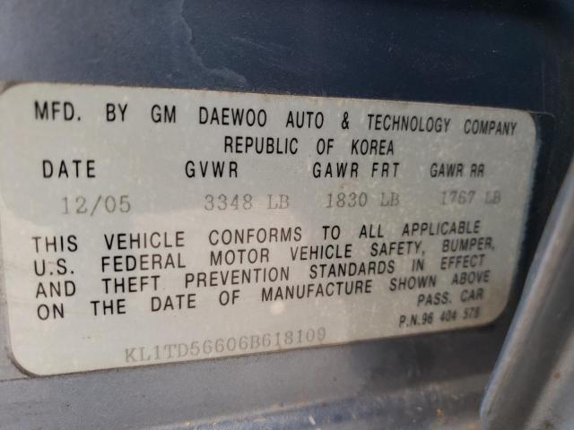 KL1TD56606B618109 - 2006 CHEVROLET AVEO BASE Mavi foto 10