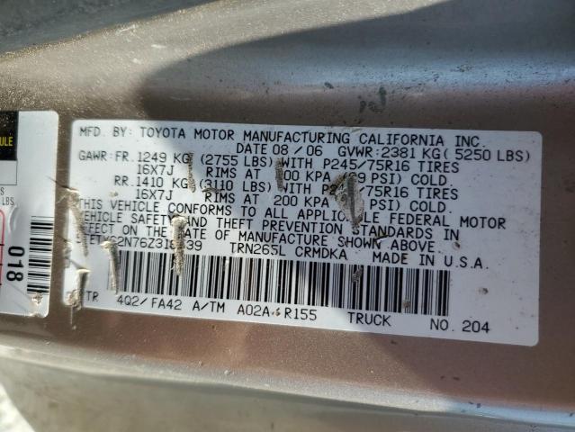5TETX62N76Z316539 - 2006 TOYOTA TACOMA PRERUNNER ACCESS CAB TAN photo 12