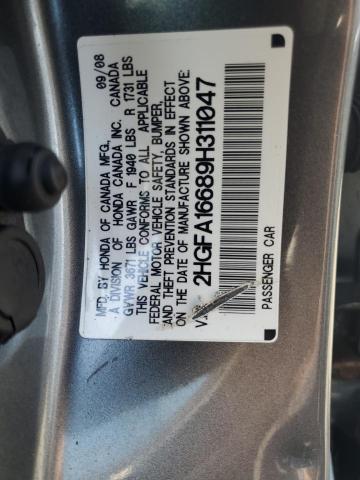 2HGFA16689H311047 - 2009 HONDA CIVIC LX-S GRAY photo 12