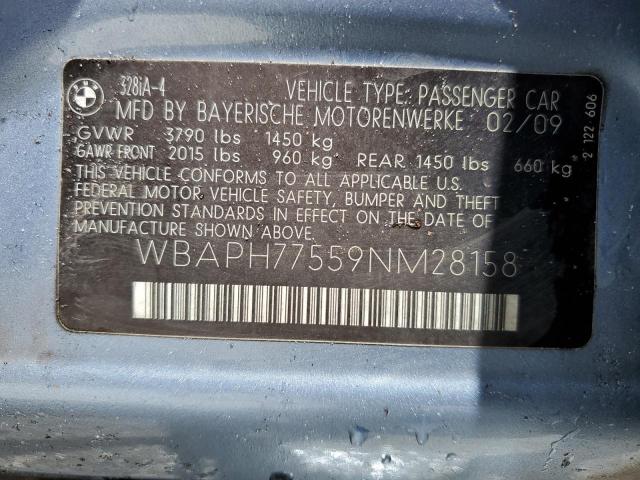 WBAPH77559NM28158 - 2009 BMW 328I I BLUE photo 12