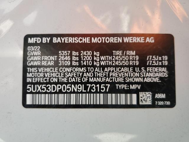 5UX53DP05N9L73157 - 2022 BMW X3 XDRIVE30I WHITE photo 14