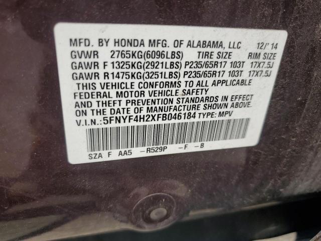 5FNYF4H2XFB046184 - 2015 HONDA PILOT LX MAROON photo 13