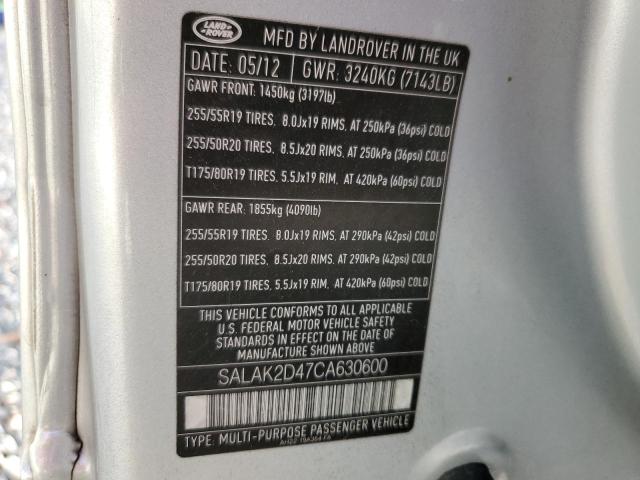 SALAK2D47CA630600 - 2012 LAND ROVER LR4 HSE LUXURY SILVER photo 13