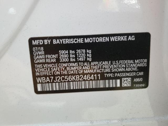 WBA7J2C56KB246411 - 2019 BMW 740 XE WHITE photo 12