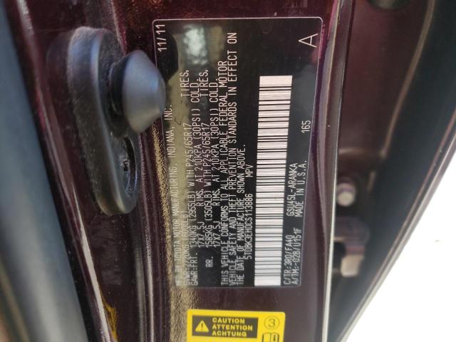 5TDBK3EH0CS113886 - 2012 TOYOTA HIGHLANDER BASE MAROON photo 13