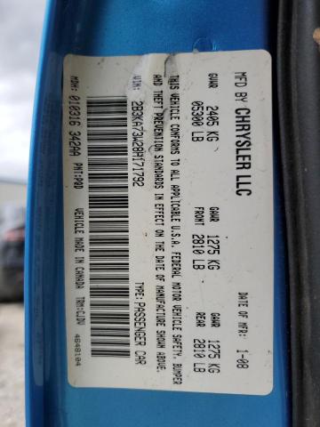 2B3KA73W28H171792 - 2008 DODGE CHARGER SRT-8 BLUE photo 12