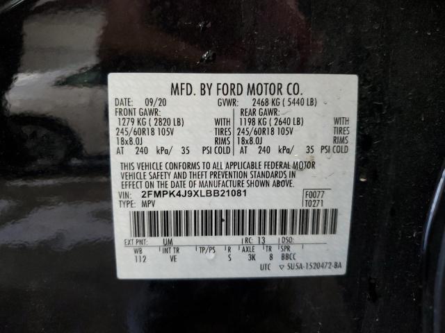 2FMPK4J9XLBB21081 - 2020 FORD EDGE SEL BLACK photo 13