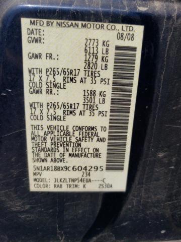 5N1AR18BX9C604295 - 2009 NISSAN PATHFINDER S BLUE photo 13