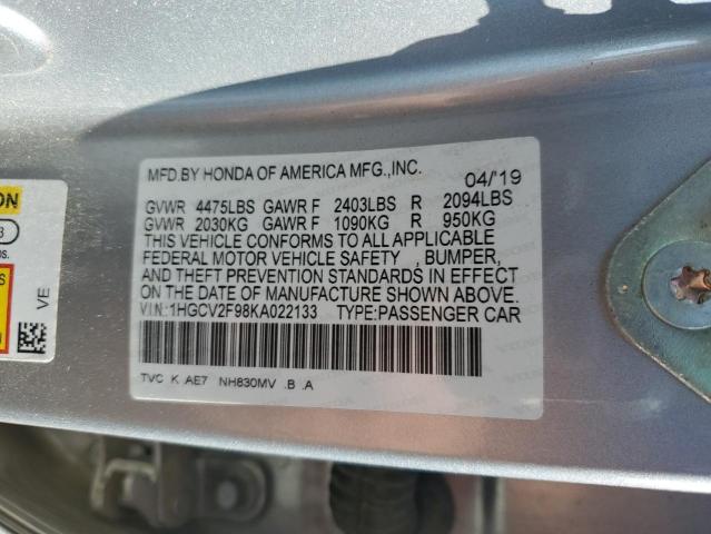 1HGCV2F98KA022133 - 2019 HONDA ACCORD TOURING Күміс фото 13