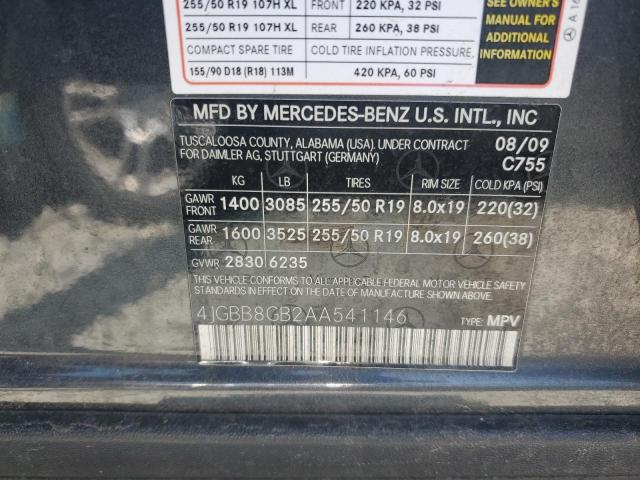 4JGBB8GB2AA541146 - 2010 MERCEDES-BENZ ML 350 4MATIC GRAY photo 13