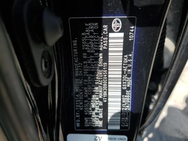 4T1BK3DB0CU456119 - 2012 TOYOTA AVALON BASE 黑色 照片 12
