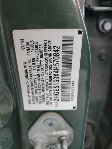 2HGES163X4H570842 - 2004 HONDA CIVIC DX VP Grün Foto 12