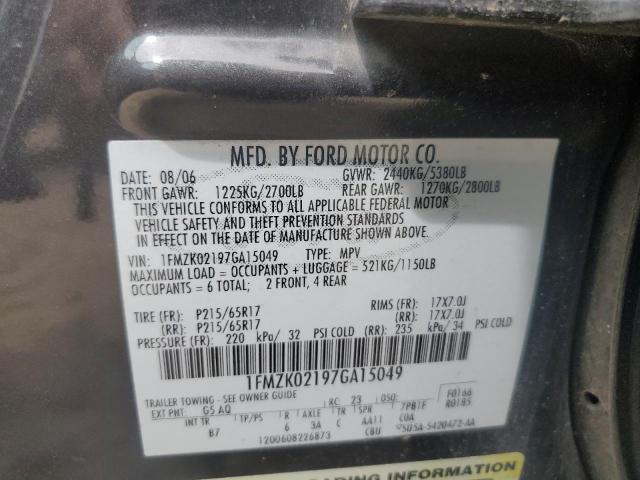 1FMZK02197GA15049 - 2007 FORD FREESTYLE SEL GRAY photo 13