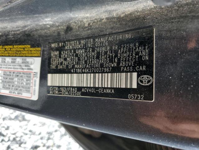 4T1BE46K27U027967 - 2007 TOYOTA CAMRY CE GRAY photo 13