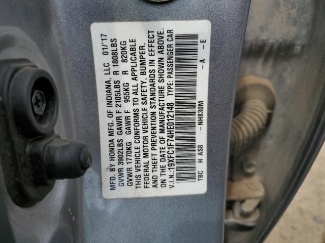 19XFC1F74HE012148 - 2017 HONDA CIVIC EXL SILVER photo 12