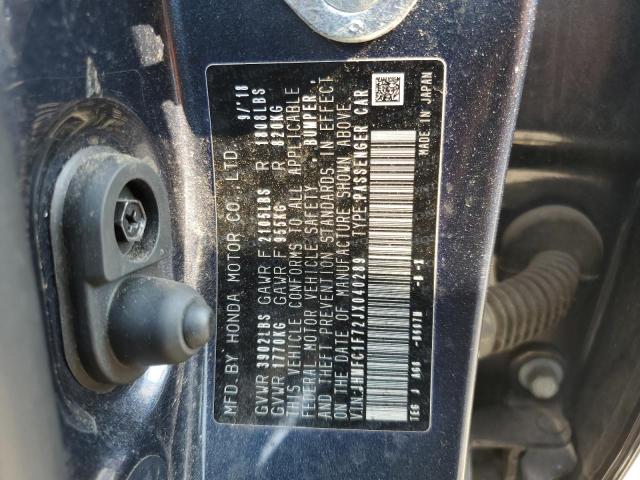 JHMFC1F72JX040289 - 2018 HONDA CIVIC EXL CHARCOAL photo 12