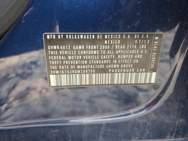3VW1K7AJ9DM208750 - 2013 VOLKSWAGEN JETTA BASE أزرق صورة 12