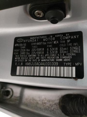 KM8JU3AC4AU101339 - 2010 HYUNDAI TUCSON GLS SILVER photo 10