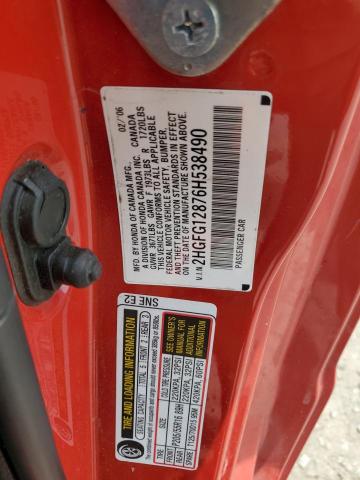 2HGFG12876H538490 - 2006 HONDA CIVIC EX RED photo 13