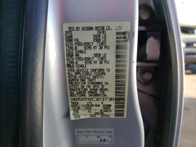 1N6MD29YX2C323738 - 2002 NISSAN FRONTIER CREW CAB SC SILVER photo 12