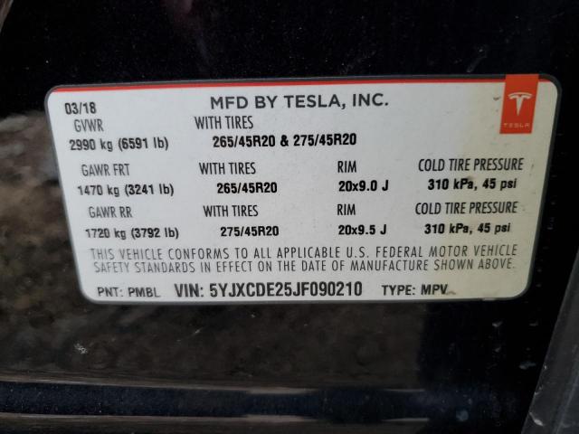5YJXCDE25JF090210 - 2018 TESLA MODEL X შავი ფოტო 10