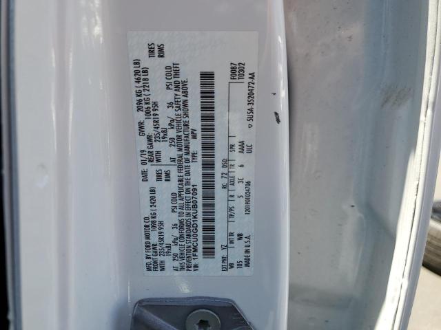 1FMCU0GD1KUB07091 - 2019 FORD ESCAPE SE 白色 照片 13