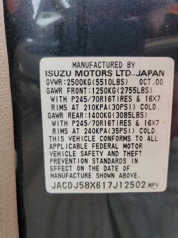 JACDJ58X617J12502 - 2001 ISUZU TROOPER S BLACK photo 13