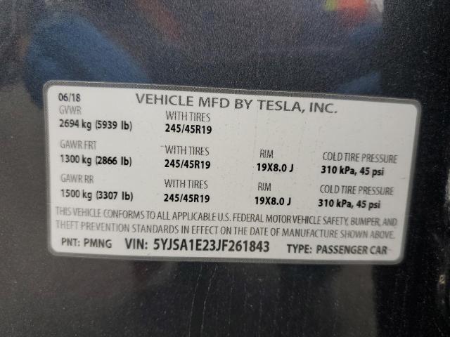 5YJSA1E23JF261843 - 2018 TESLA MODEL S 灰色 照片 12