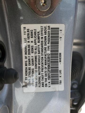 19XFC2F89KE203912 - 2019 HONDA CIVIC SPORT SILVER photo 12