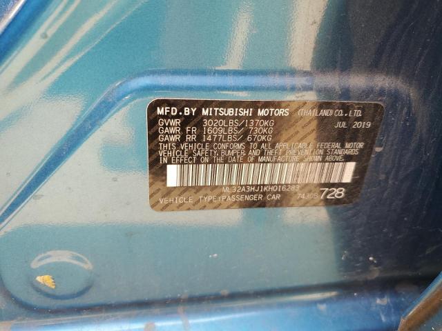 ML32A3HJ1KH016283 - 2019 MITSUBISHI MIRAGE ES BLUE photo 12