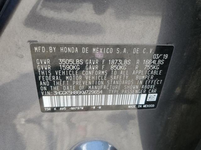 3HGGK5H86KM729654 - 2019 HONDA FIT EX GRAY photo 12