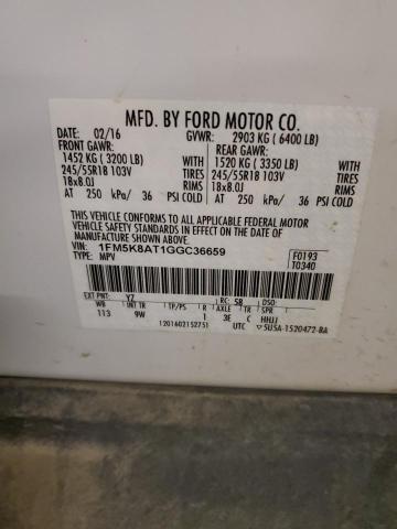 1FM5K8AT1GGC36659 - 2016 FORD EXPLORER POLICE INTERCEPTOR თეთრი ფოტო 13