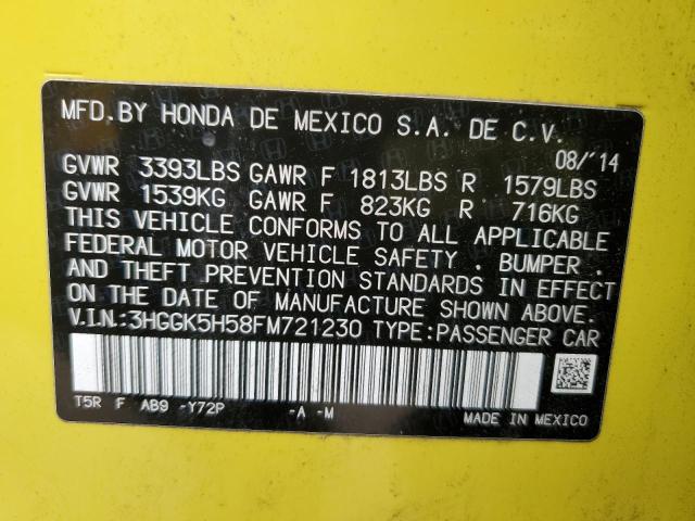 3HGGK5H58FM721230 - 2015 HONDA FIT LX 黄色 照片 12