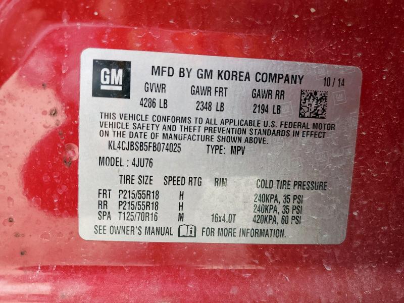 KL4CJBSB5FB074025 - 2015 BUICK ENCORE CONVENIENCE 红色 照片 13