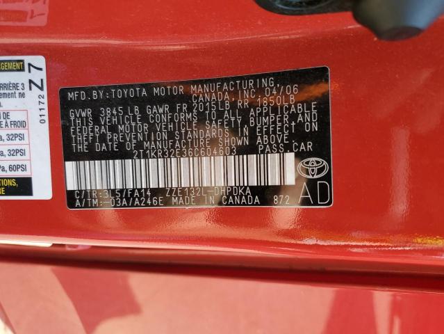 2T1KR32E36C604603 - 2006 TOYOTA MATRIX XR RED photo 12