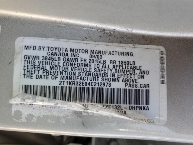 2T1KR32E84C212973 - 2004 TOYOTA COROLLA MA XR SILVER photo 13