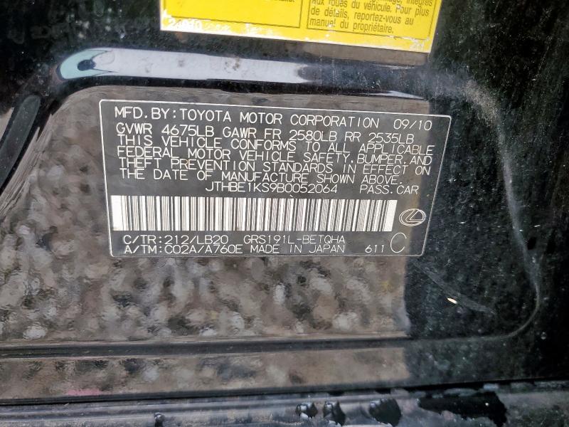 JTHBE1KS9B0052064 - 2011 LEXUS GS 350 BLACK photo 12