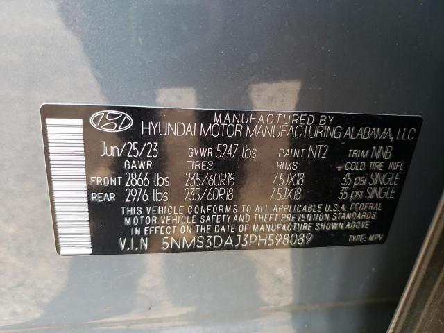 5NMS3DAJ3PH598089 - 2023 HYUNDAI SANTA FE SEL PREMIUM GRAY photo 13