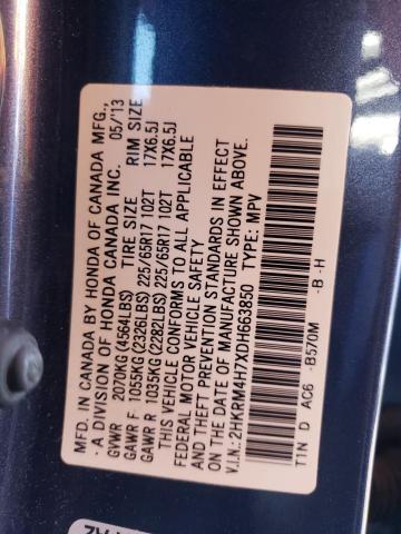 2HKRM4H7XDH663850 - 2013 HONDA CR-V EXL BLUE photo 13