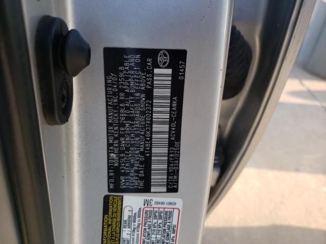 4T4BE46K37R002372 - 2007 TOYOTA CAMRY CE SILVER photo 10