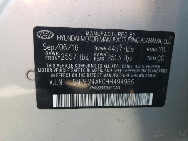 5NPE24AF0HH494966 - 2017 HYUNDAI SONATA SE SILVER photo 12