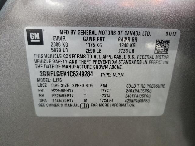 2GNFLGEK1C6249284 - 2012 CHEVROLET EQUINOX LTZ TAN photo 12