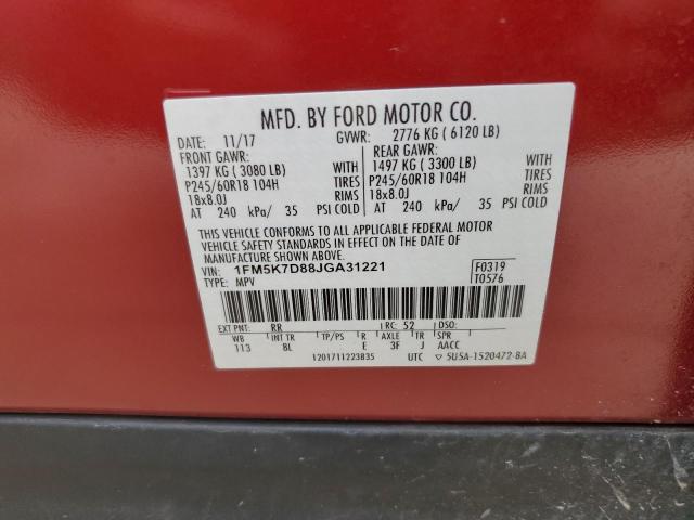 1FM5K7D88JGA31221 - 2018 FORD EXPLORER XLT RED photo 14